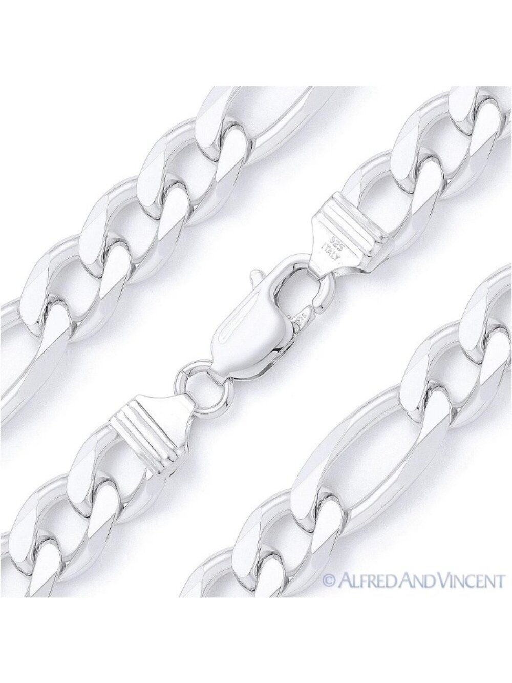 11mm Figaro / Figaroa Link Italian Chain Necklace in .925 Sterling Silver 30"